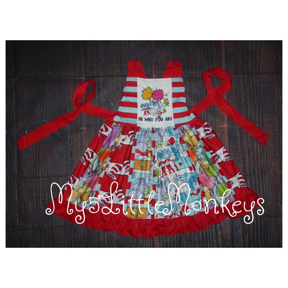 Boutique Dr Seuss Horton Lorax Girls Sleeveless Ruffle Twirl Dress
